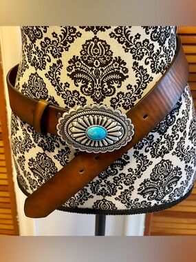 Ariat Lucinda Brown Leather Belt Silver & Faux Turquoise Buckle #A1512002 Sz S